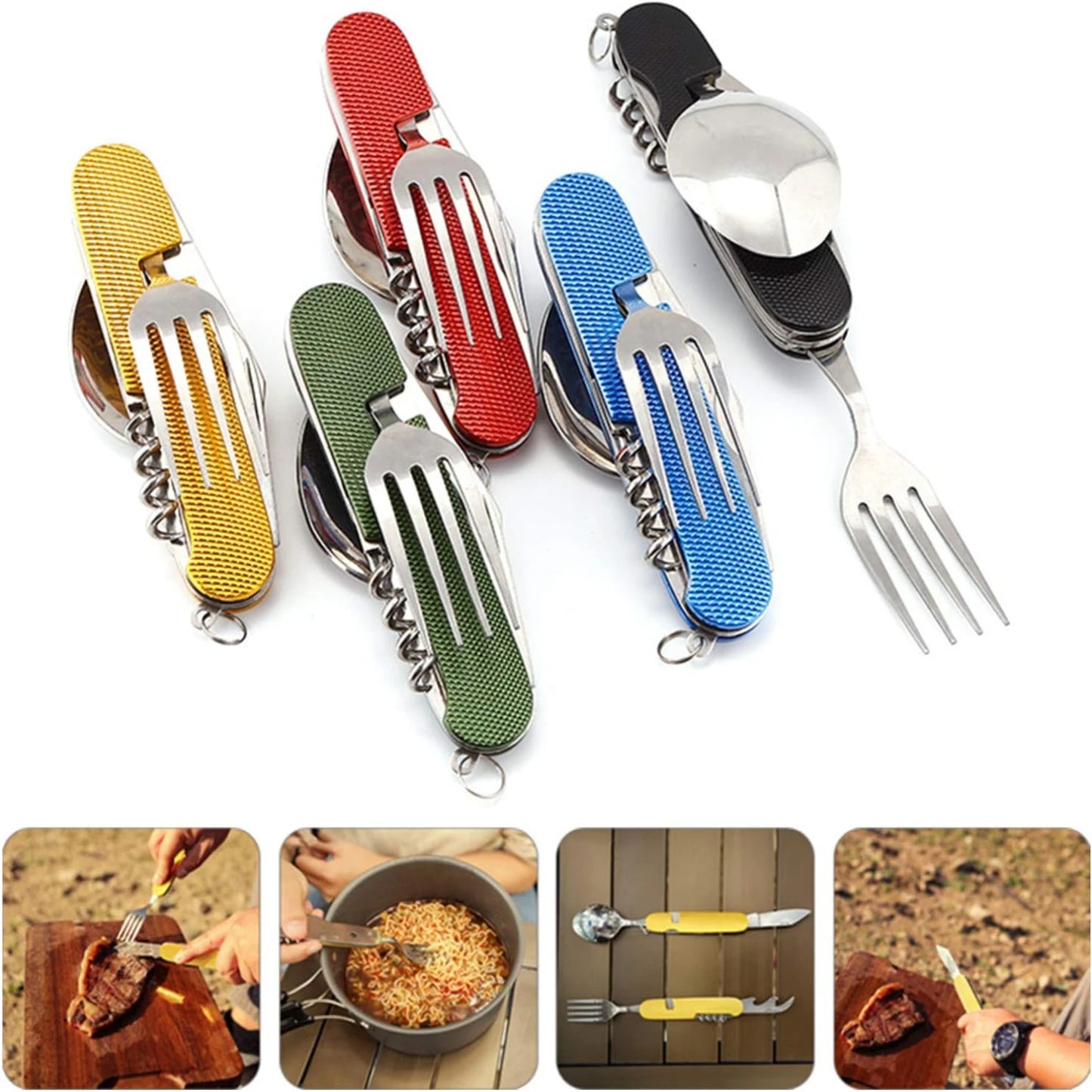 6-in-1 Multi-Function Camping Utensil Flatware Set