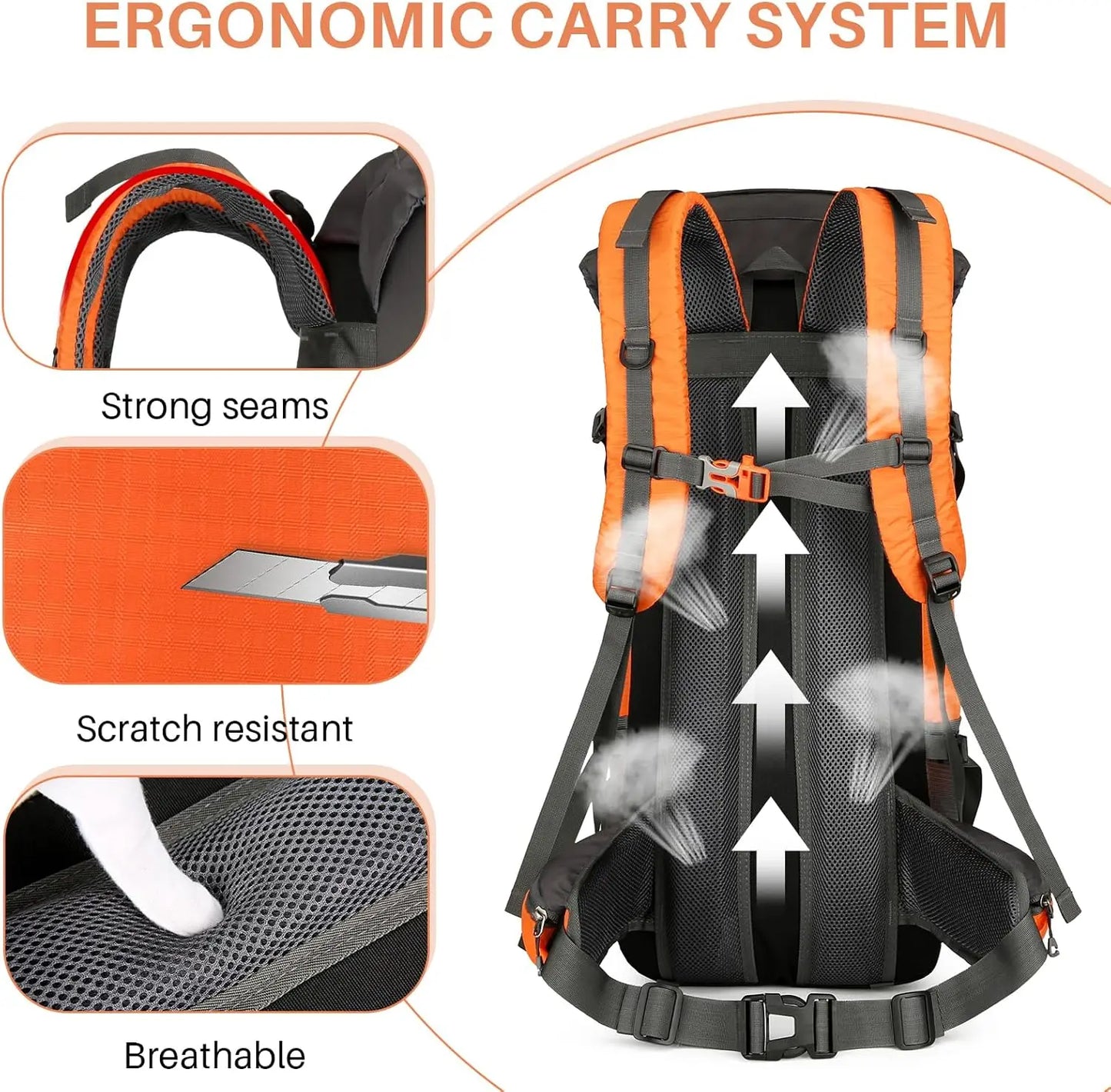 70L Waterproof Hiking Backpack with Rain Cover