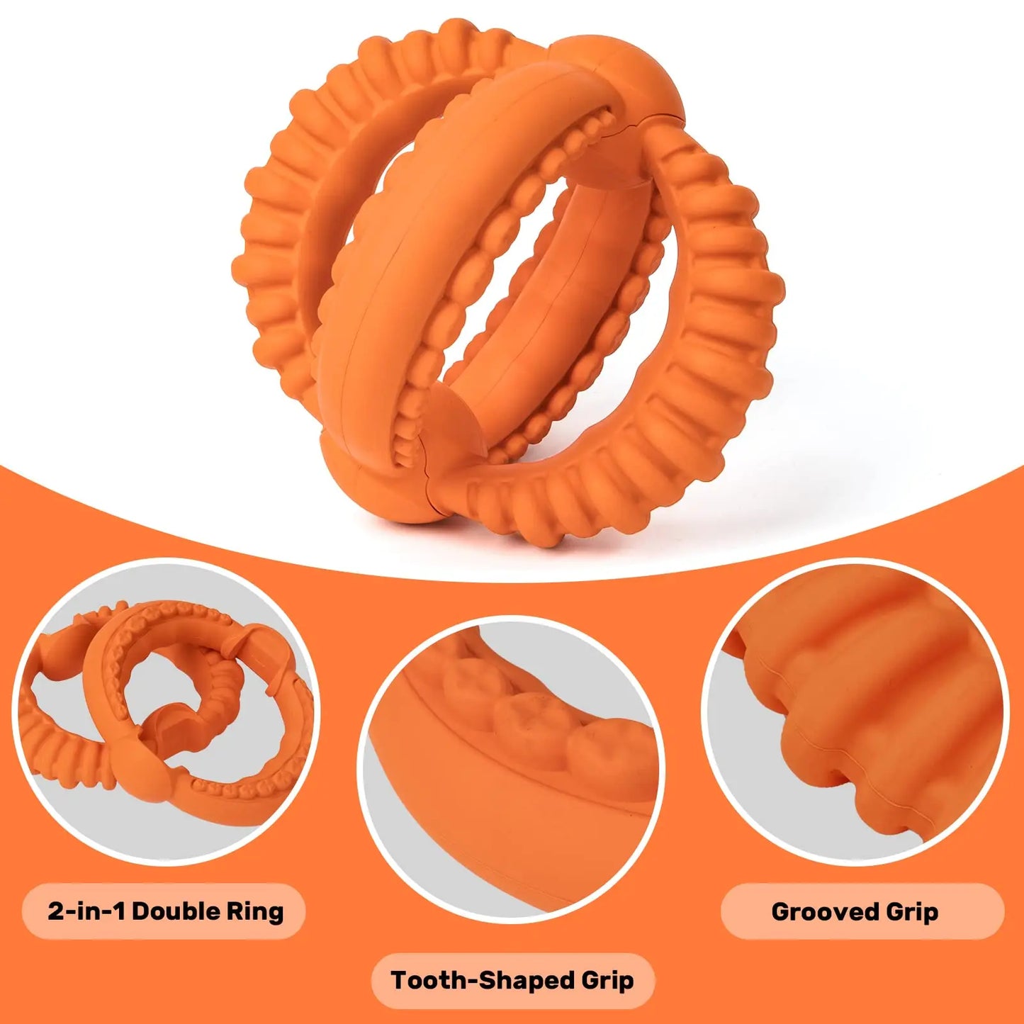 Detachable Dog Tug of War Toy with 2 Rings Made Of Natural Rubber