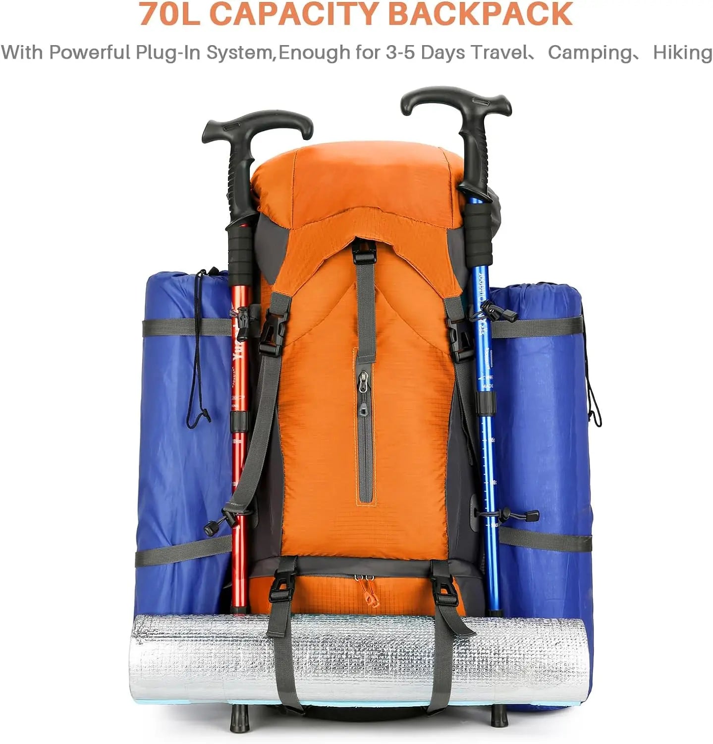70L Waterproof Hiking Backpack with Rain Cover