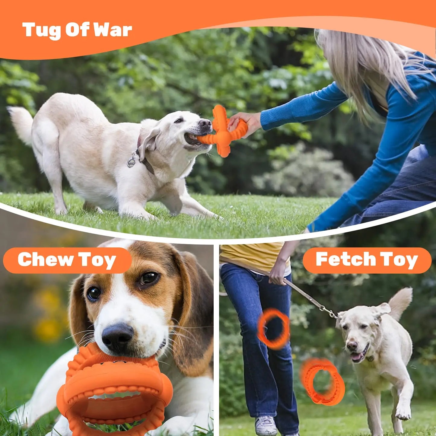 Detachable Dog Tug of War Toy with 2 Rings Made Of Natural Rubber