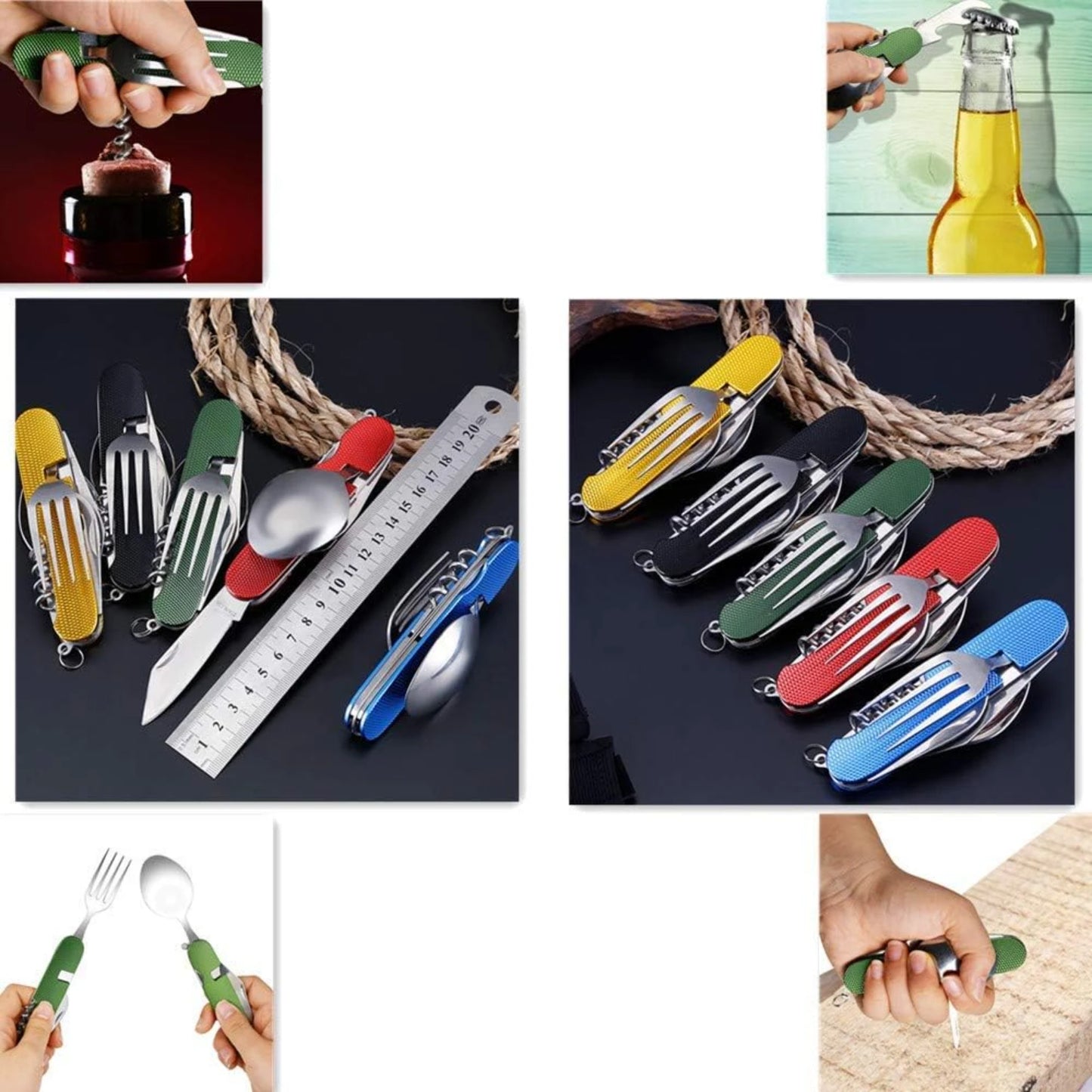 6-in-1 Multi-Function Camping Utensil Flatware Set