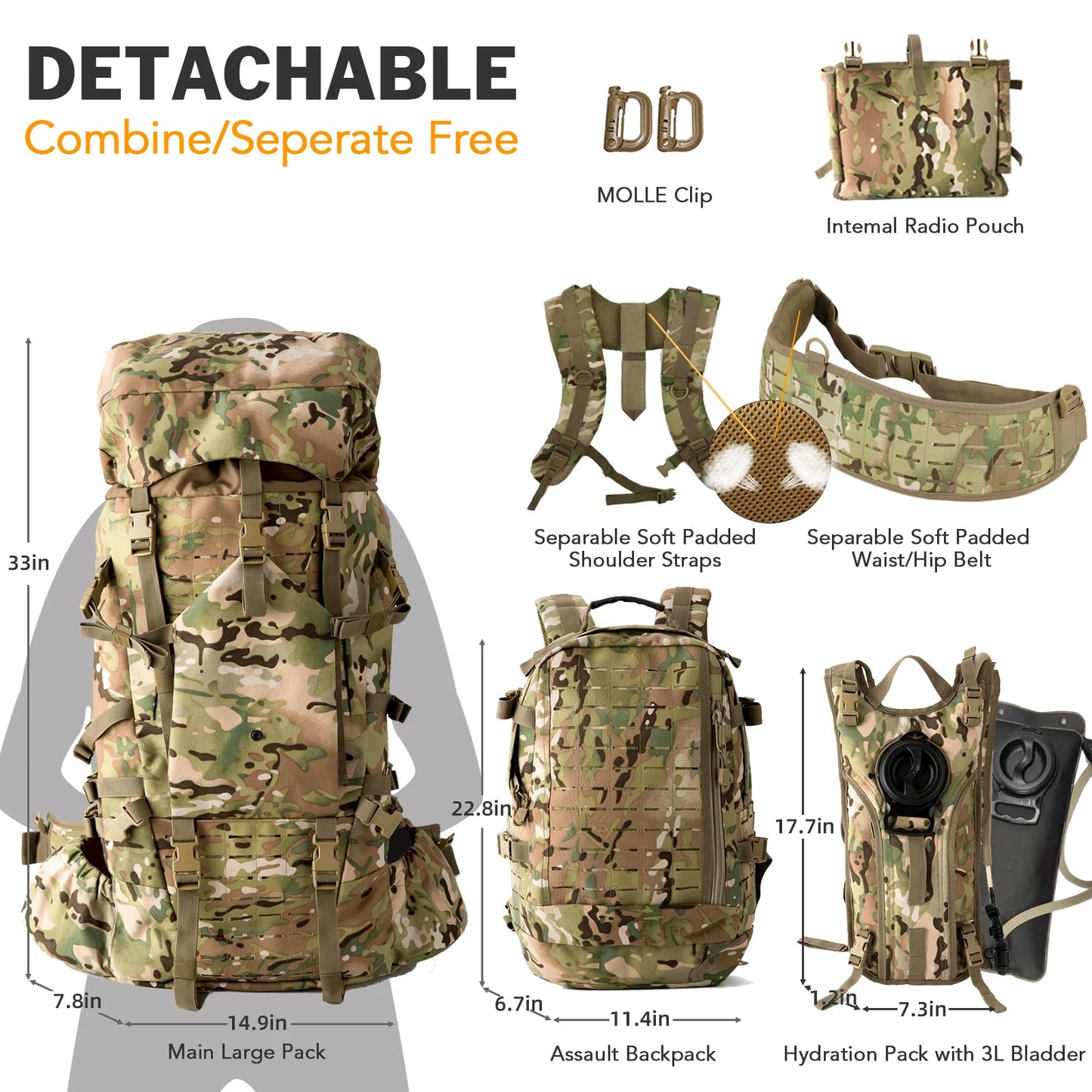 100L Large Waterproof Backpack With Hydration System