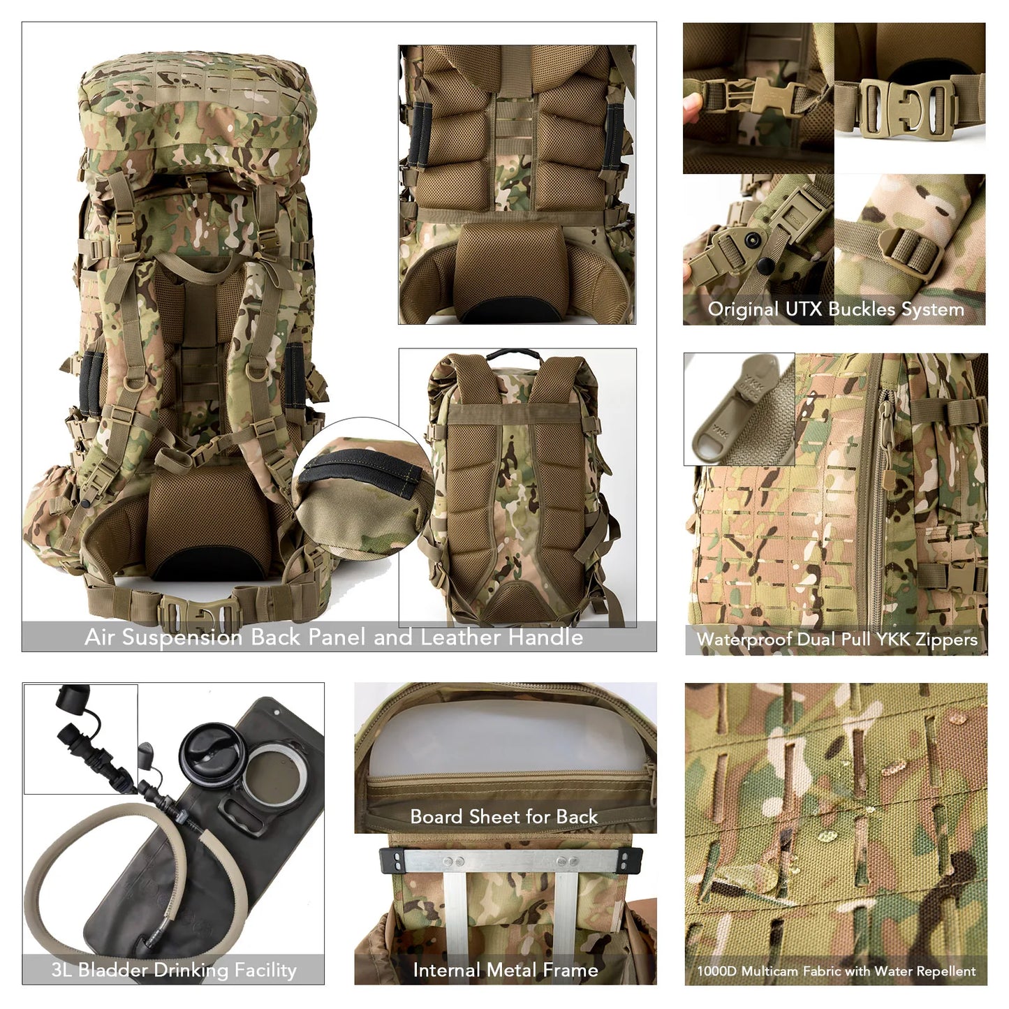 100L Large Waterproof Backpack With Hydration System