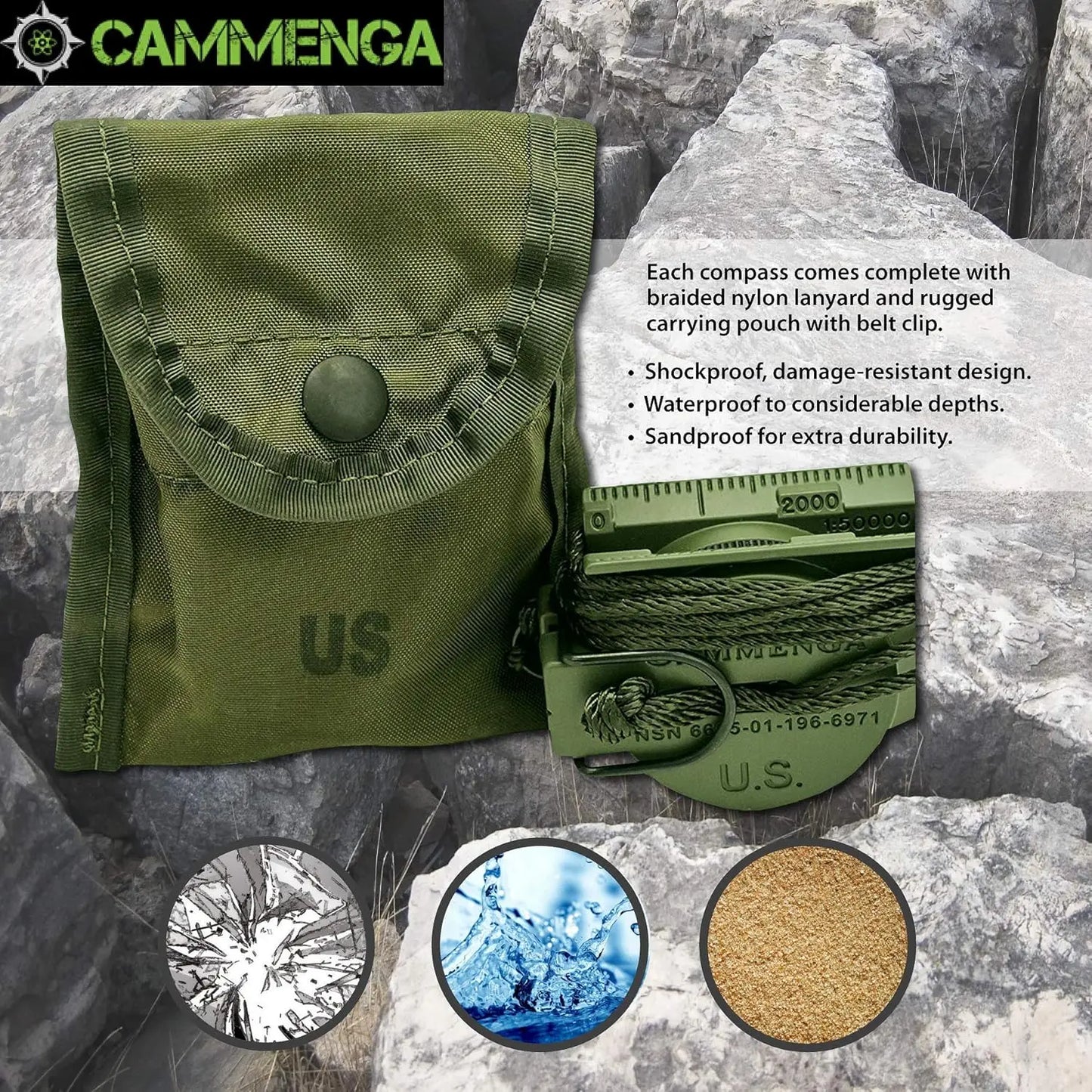 Official US Military Tritium Compass, Accurate and Waterproof with Pouch for Hiking, Camping, Navigation and Survival